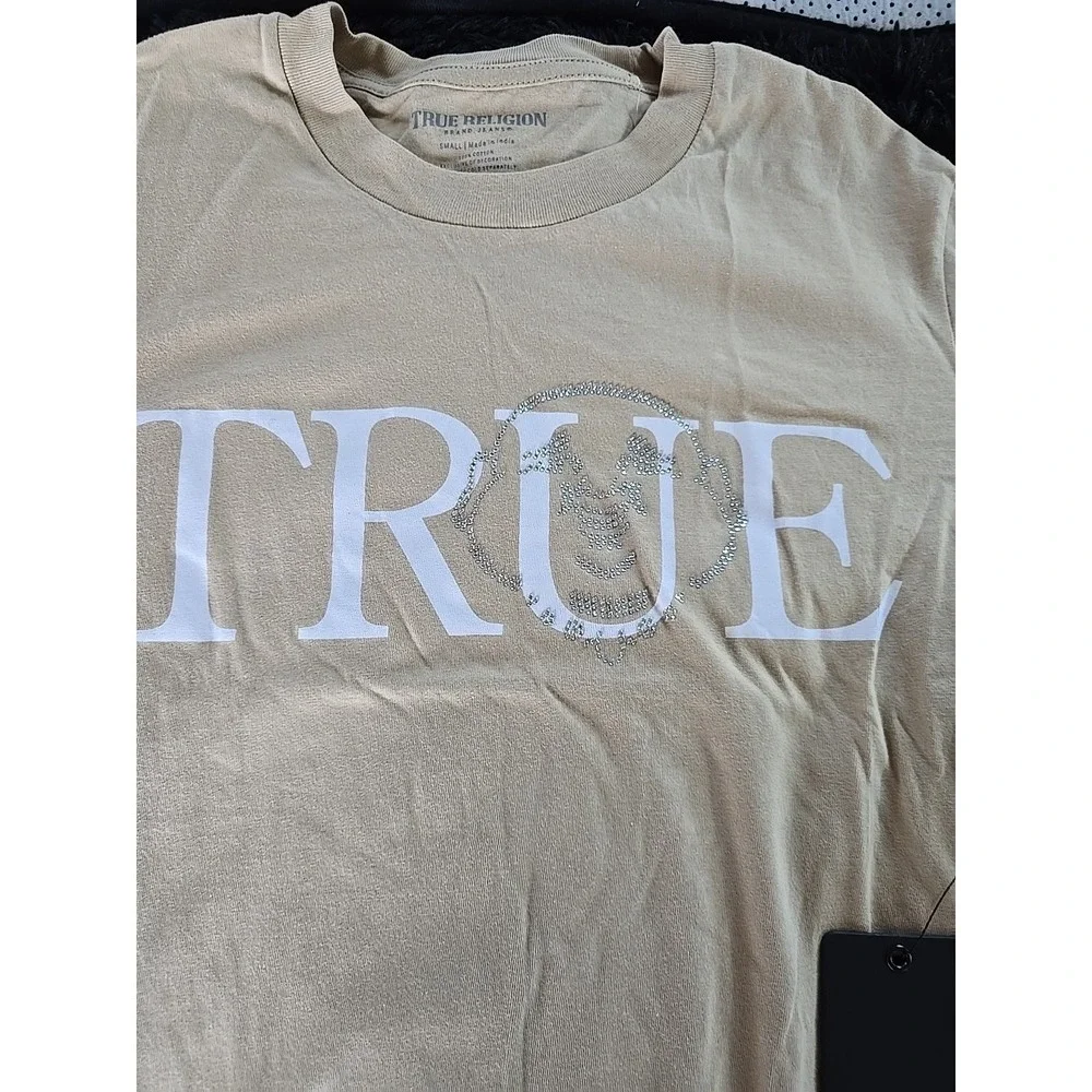 NWT True Religion Mens Beige True Crystal Face Mens Shirt‎ Small